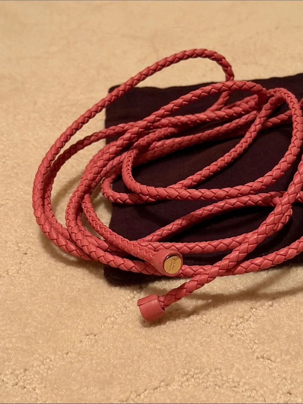 Bottega Veneta Coral Pink Intrecciato Braided Leather Crossbody Strap